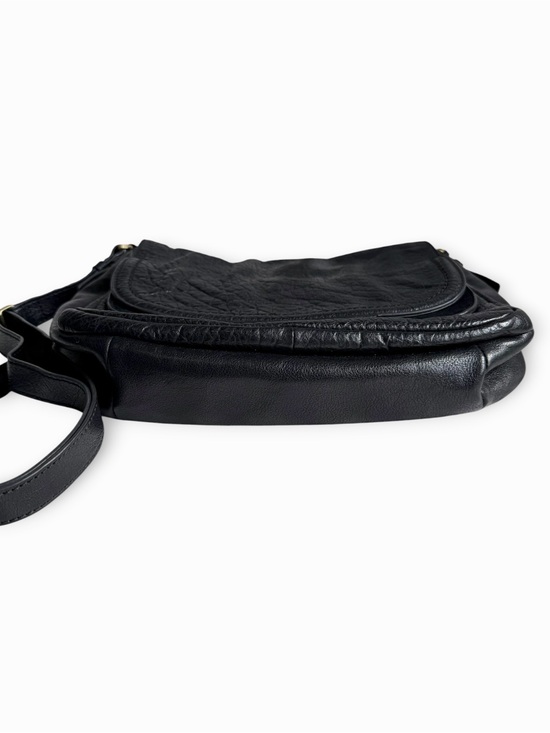 Fossil Payton Double Flap Black Leather Suede Accent Crossbody Bag Purse